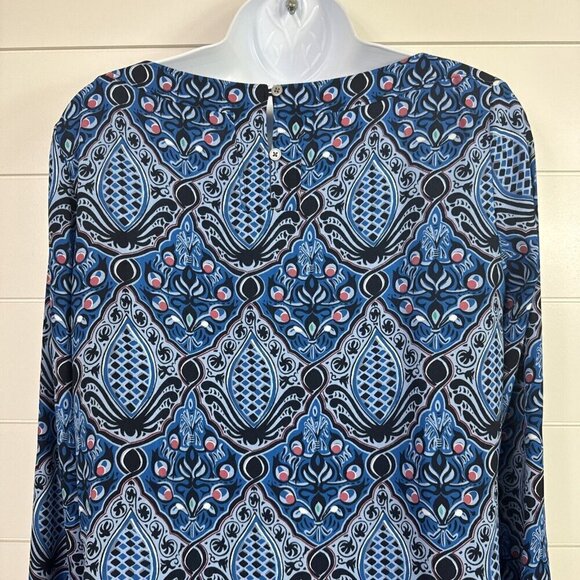 LOFT Pattern Long Sleeve Blouse Shirt Blue sz XS - Picture 5 of 6